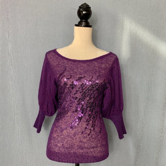 Purple BEBE Knit Top / Purple Sequin Blouse / Vintage Bebe / Early 2000's Top / - Picture 7 of 8